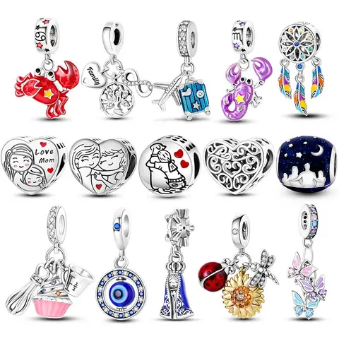 925 Gümüş Gökkuşağı Çiçek Yusufçuk Charms Dangle Charm Hayvan Boncuk Fit Orijinal Bilezik Takı DIY