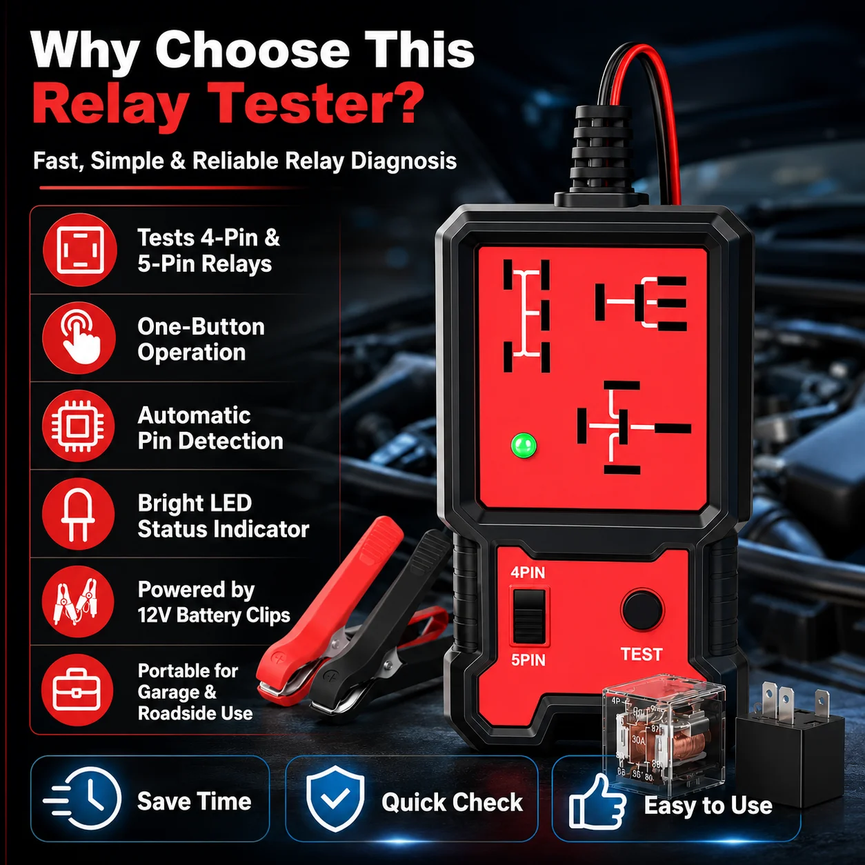Led Indicator Light Car Battery Tester, Automotive Electronic Relay Tester, Universal Type, 12V, Without Battery view 4
