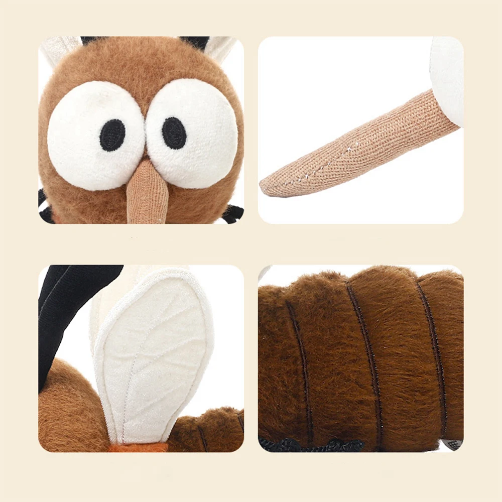 Peluche zanzara estiva da 25 cm Simpatico insetto farcito con faccia arrabbiata Decorazione della stanza della bambola soffice Regalo di compleanno per bambini