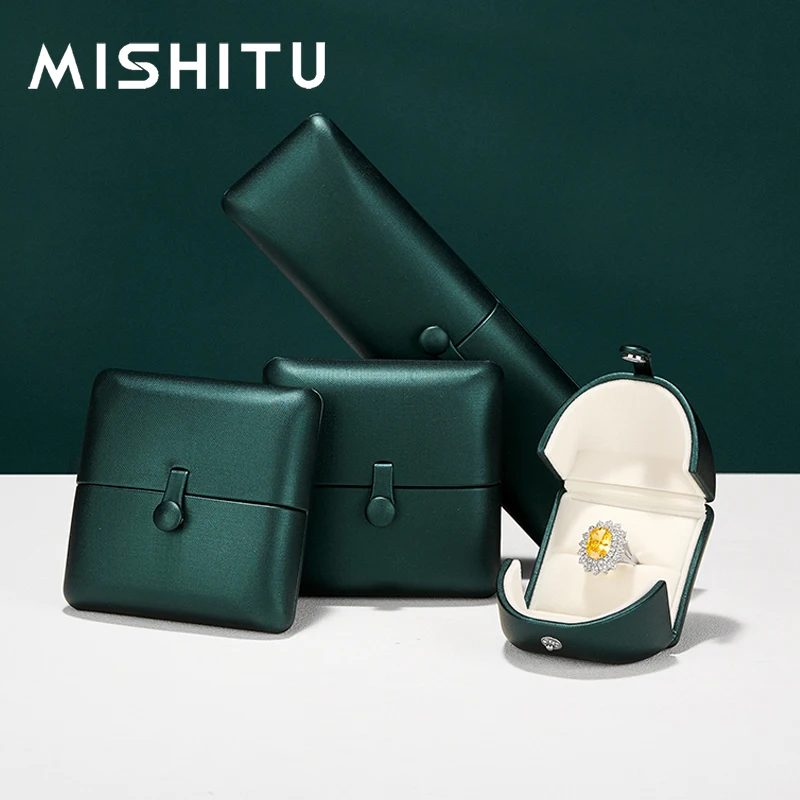 MISHITU Silk Green Jewelry Box Premium Leather Bracelet/Bangle/Ring Gift Box Double-Open Design Jewelry Storage Box for Women