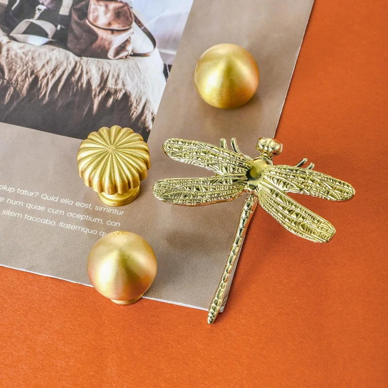 Pure Copper Furniture Small Dragonfly Single Hole Handle Art High-end Wardrobe Drawer Cabinet Animal Gold Brass Cabinet Pulls 4