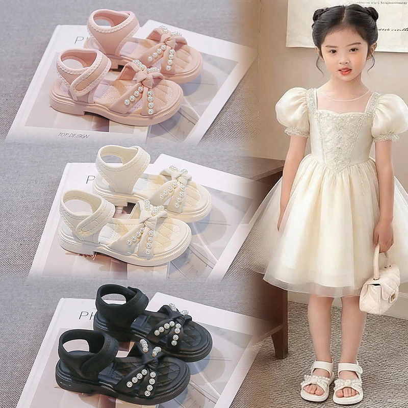 Girls Princess Casual Shoes Soft Versatile Kids Sandals Open Toes Hook&loop 2026 Summer New Children Beach Shoes Non-slip Trendy