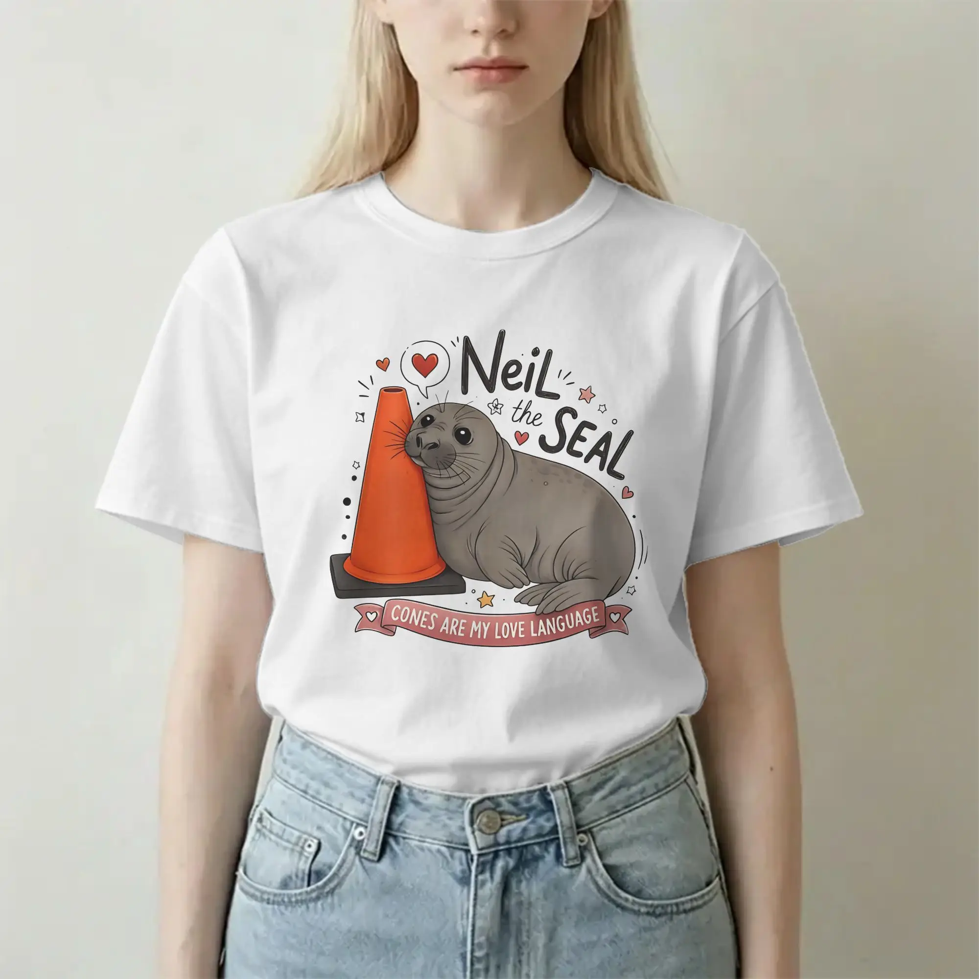 Men Women T-Shirts Neil the Seal Traffic Cone Lover Funny 100% Cotton Tees Short Sleeve T Shirt Round Collar Clothes New Arrival