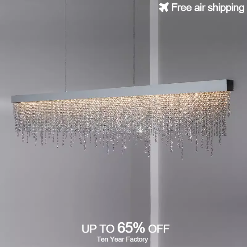 

Italian Style Gold and Black Chrome Teardrop Long Crystal LED Ceiling Chandelier Light for Dining Room Home Decor Indoor Lightin