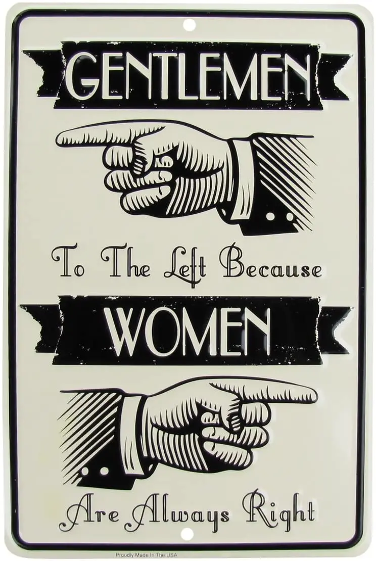 TG,LLC Treasure Gurus Men Left Women Always Right Funny Metal Restroom Sign Novelty Bathroom Wall Decor