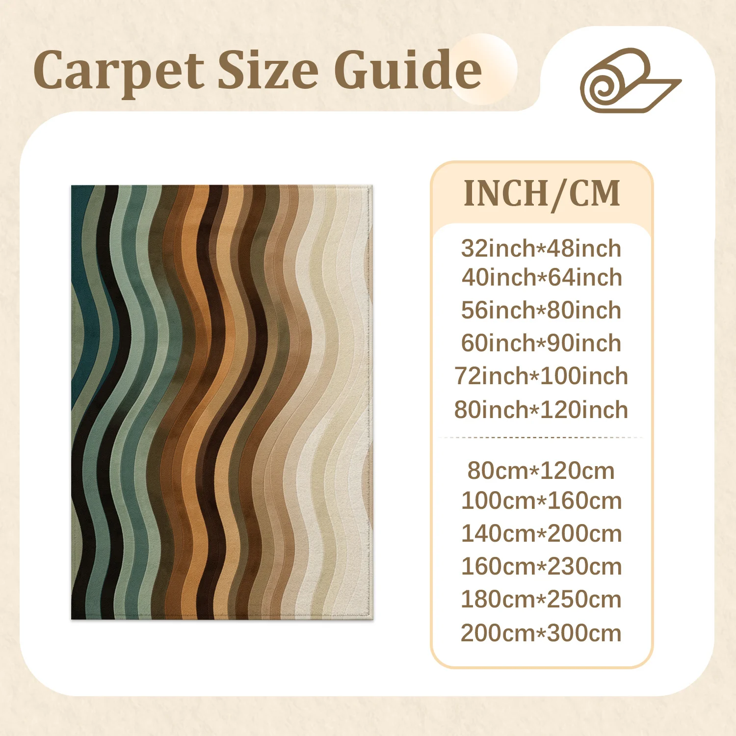 Earthy Tone Wavy Striped Pattern Area Rug Velvet Machine Washable for Living Room, Bedroom, Dining Room, Ideal for Halloween, Thanksgiving, Christmas, New Year, Black Friday, Cyber Monday Decor