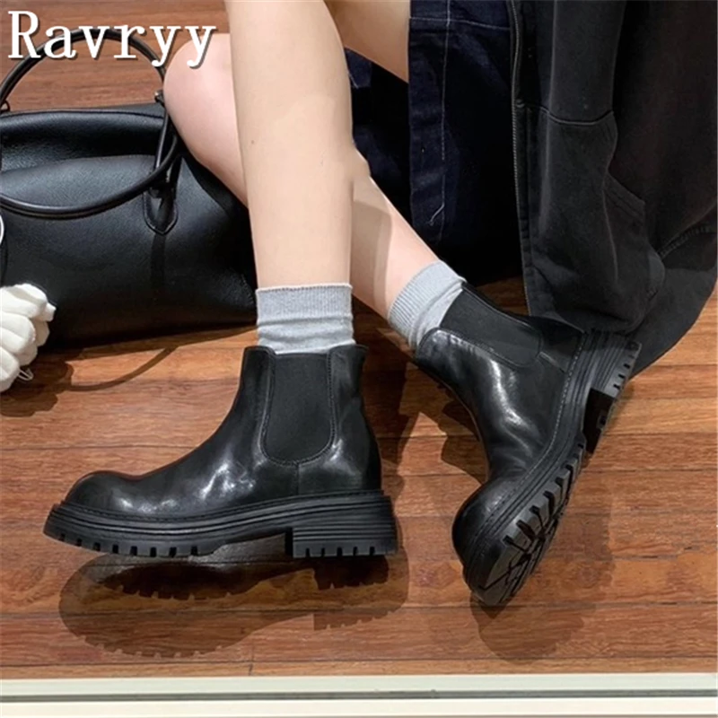 جولة تو سميكة سوليد الرجال حذاء من الجلد موجزة الارتفاع زيادة الانزلاق على شريط مرن الكاحل الخريف الجوارب #1