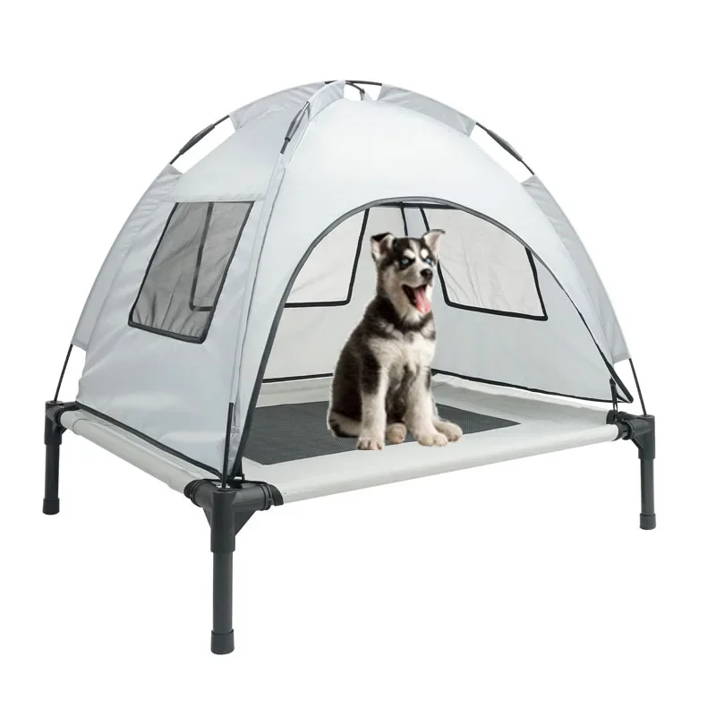 Luxury Camping Waterproof Foldable Sun Protection Elevated Dog Bed With Canopy