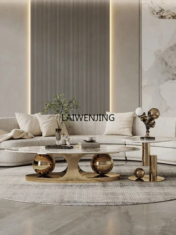 

SGF modern rock slab coffee table stainless steel oval living room simple creative tea table