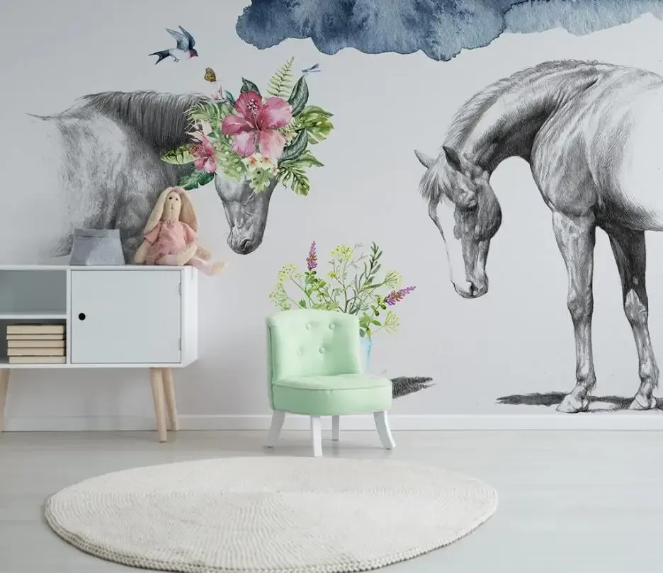 Customize Photo Wall Paper 3D Mural Animal Mural 'Wanmabenteng' Speeding Horse Decal for Bedroom Beibehang Papel De Parede