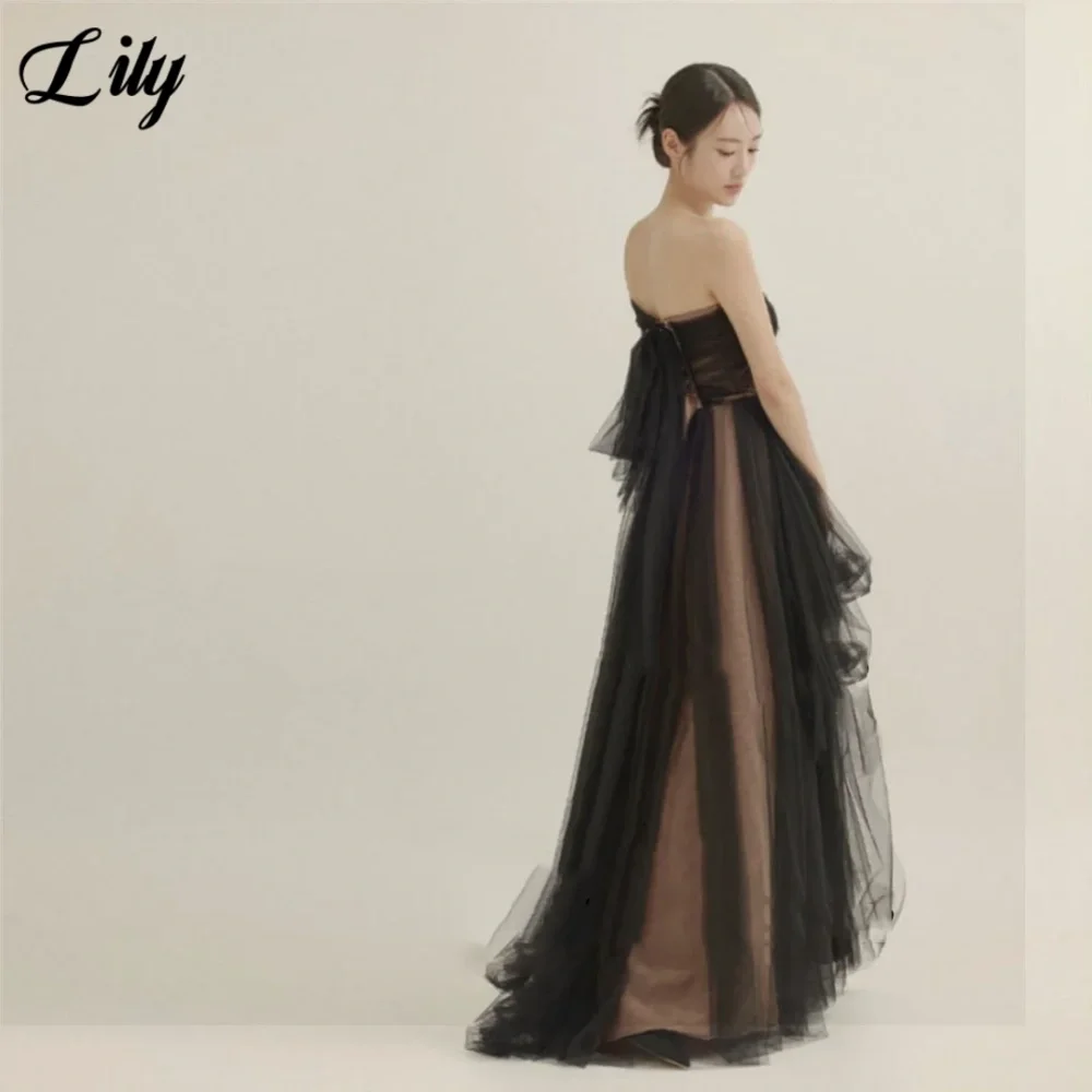 Lily Black Modern Tulle Prom Dress for Woman Sexy Off-Shoulder Evening Dresses Empire Back Strap Ball Gown abiti da cerimonia