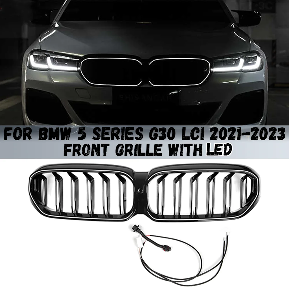 

LED Front Kidney Grille For BMW 5 Series G30 2021 2020 2023 Upper Bumper Radiator Hood Mesh Grid With Light