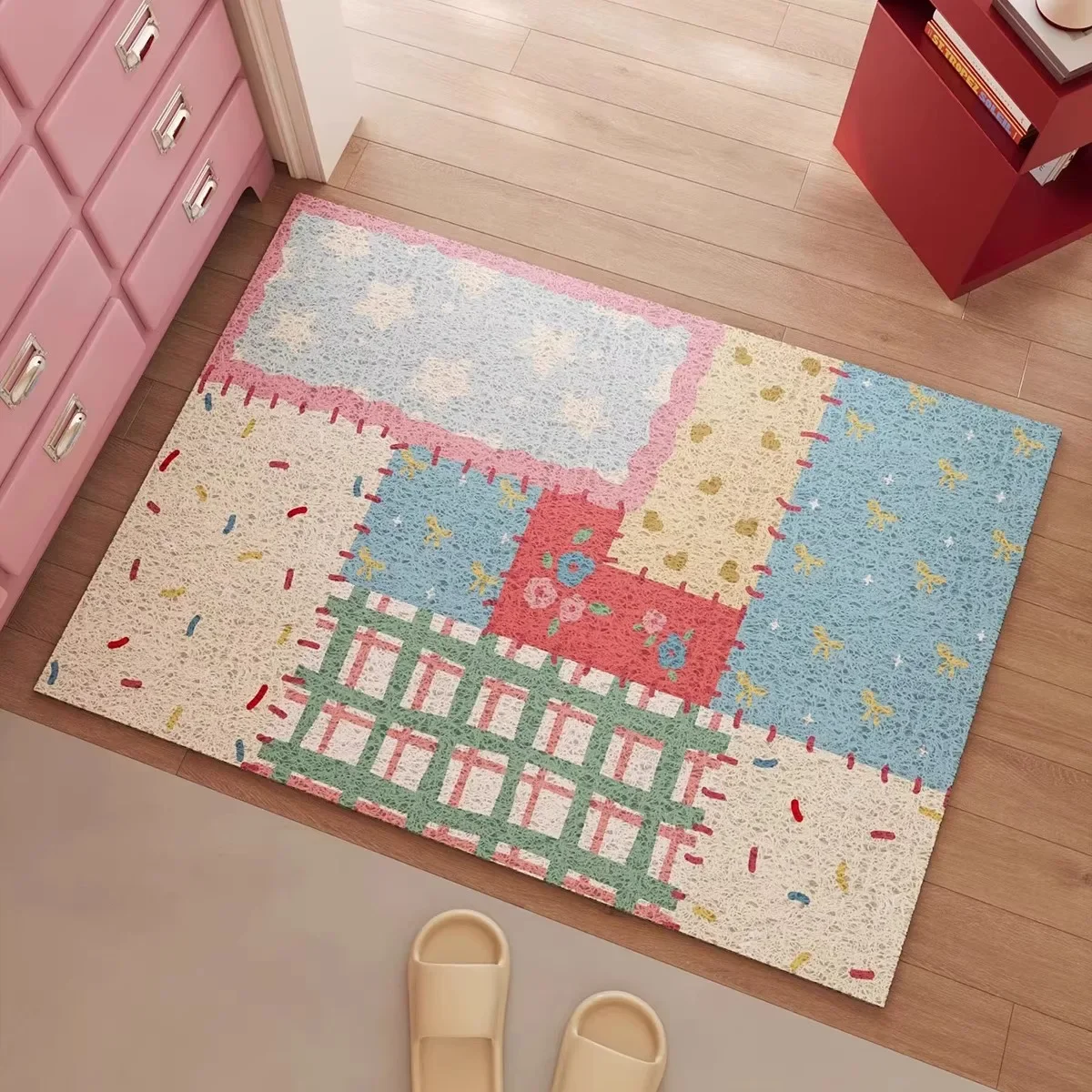 Cute Pink Lovely Door Mat Non-Slip Entrance Mat Porch Silk Ring Dust Resistant Dirt Mat Carpet