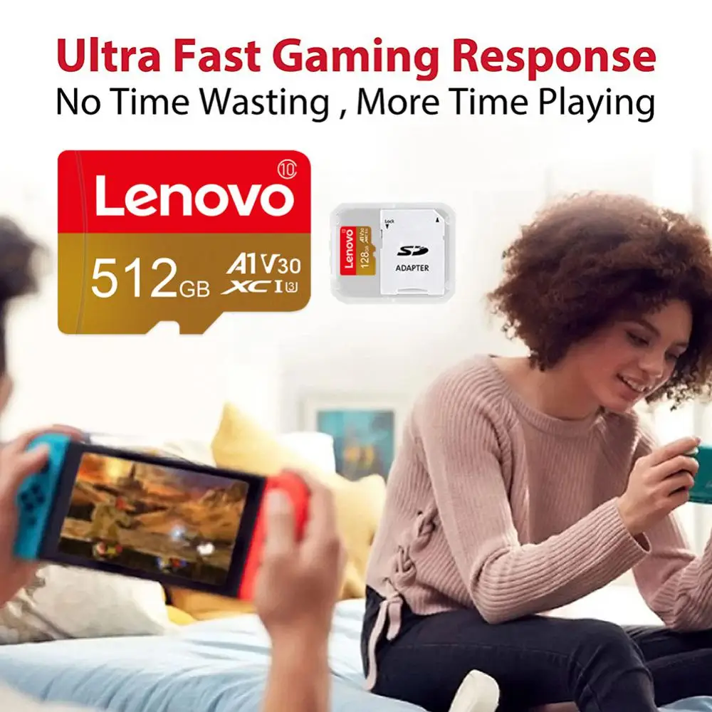 Cartão de Memória Lenovo para Nintendo Switch, Cartão Micro TF, Armazenamento SD, 2TB, 1TB, 512GB, 256GB, 128GB