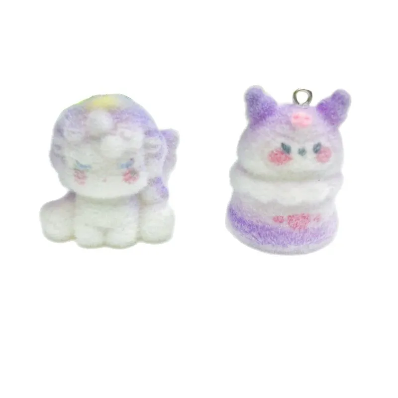 20pcs 3D Cartoon unicorn Charms Flocking resin Animal Pendants for Necklaces Keychain Bracelets DIY Jewelry make