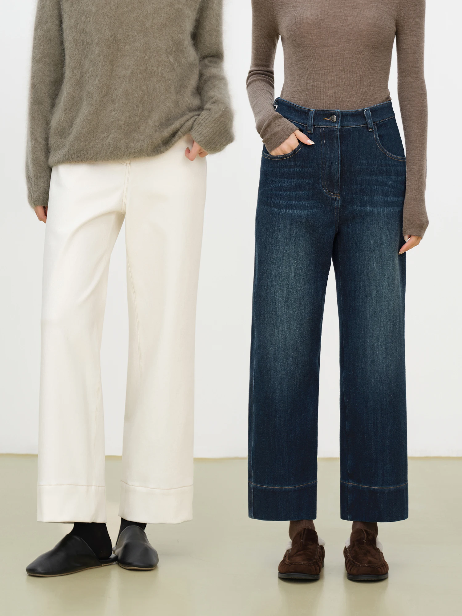 

Женские джинсы Fce Lined с высокой талией, широкими штанинами, длиной 9/10, для повседневной носки, простые, эластичные в четырех направлениях, из денима