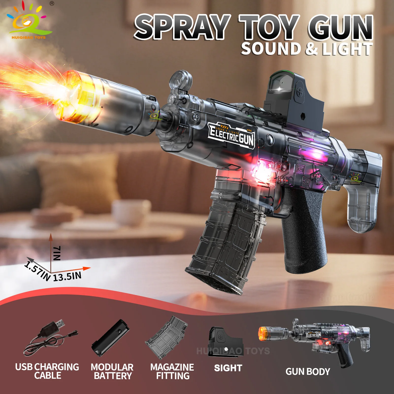 MP5 Interlocking Electric Spray Light & Sound Toy Gun Light-Up Vibrating Barrel Submachine Gun Adult & Child Toy Boy's Gift