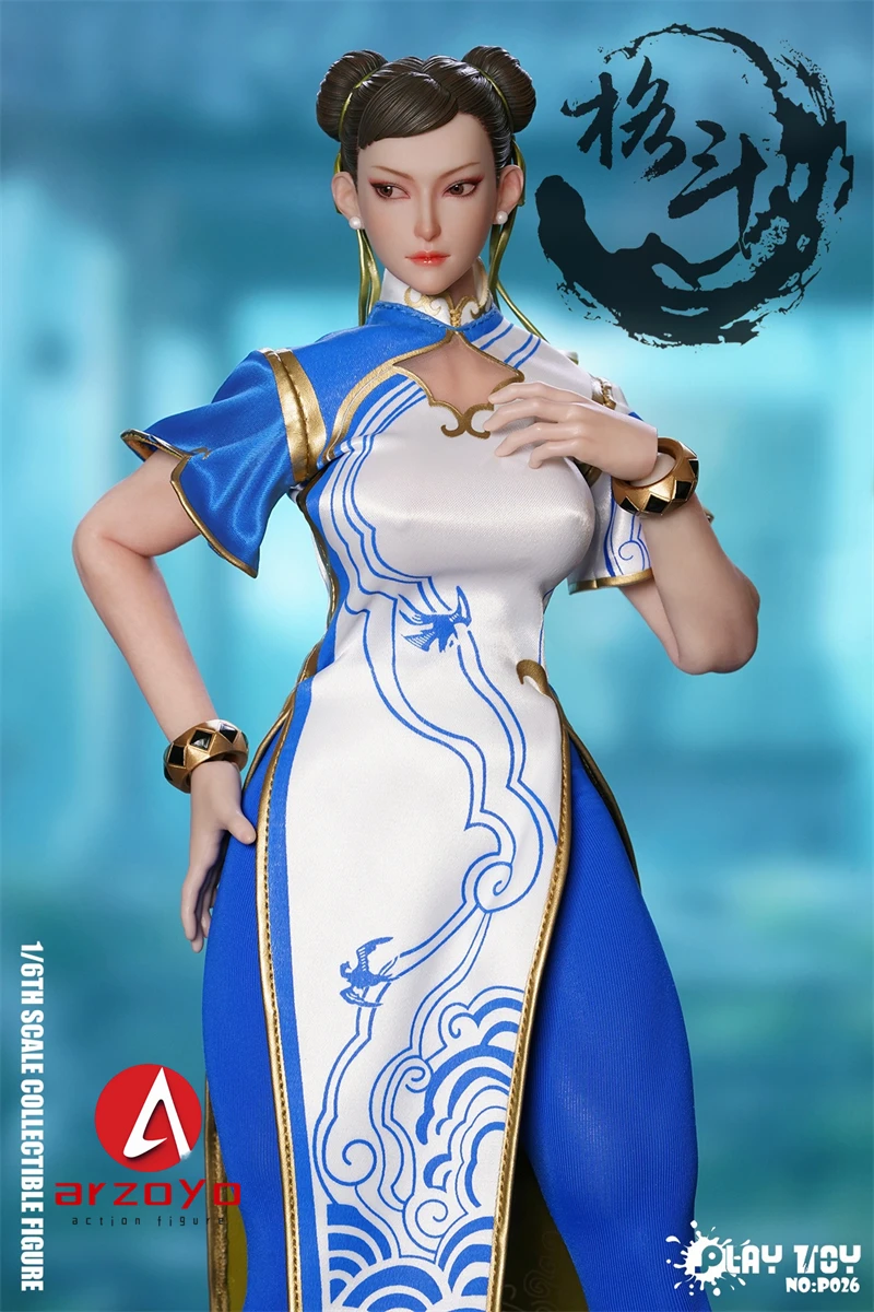 2025 Q2 PLAY TOY P026 1/6 Chunli Movable Eyes Action Figure 12'' Female Soldier Blue cheongsam Figurine Full Set Collectible Toy