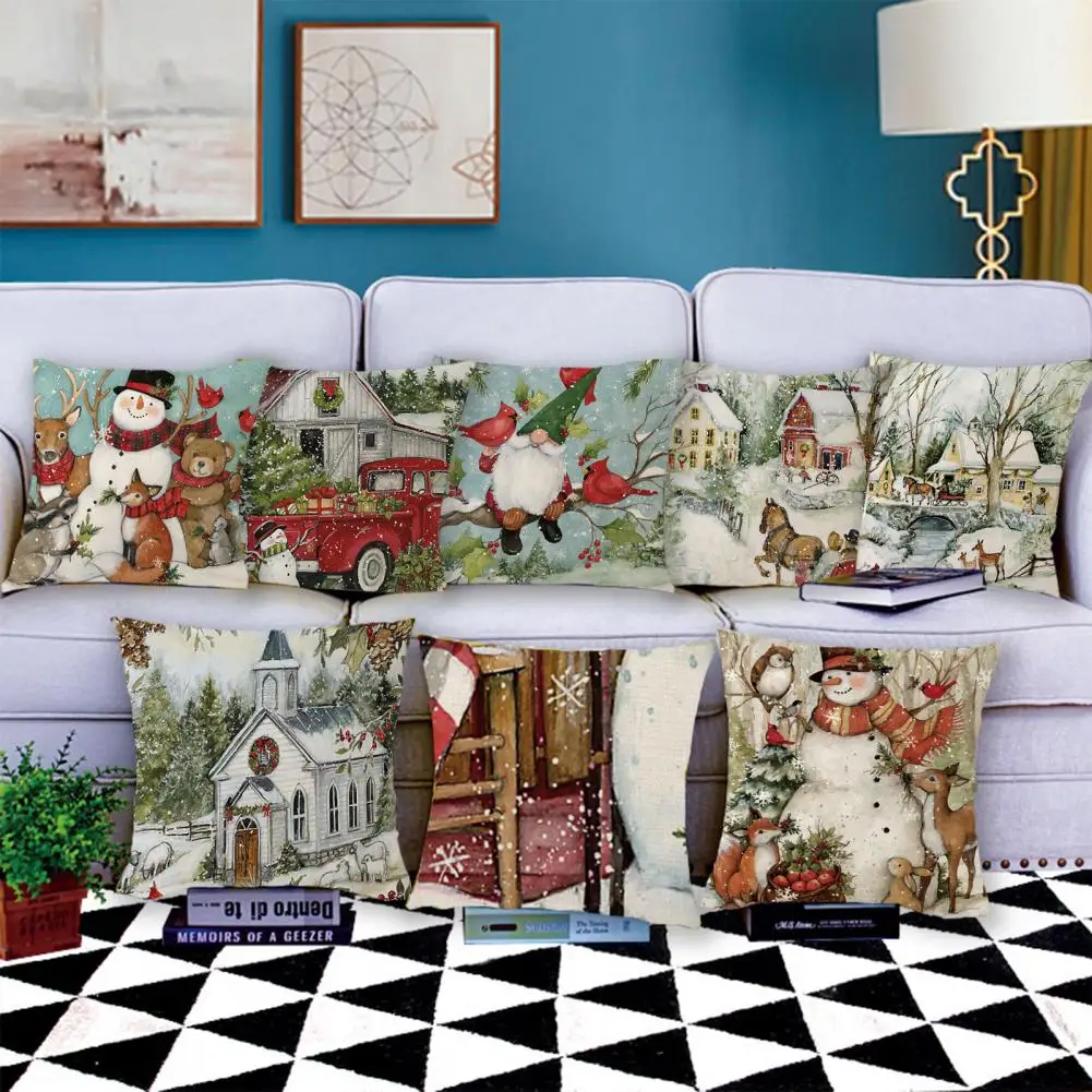 Pillow Case Useful Easy Insertion Cushion Cover Santa Claus Throw Pillow Cover Home Holiday Decor for Household