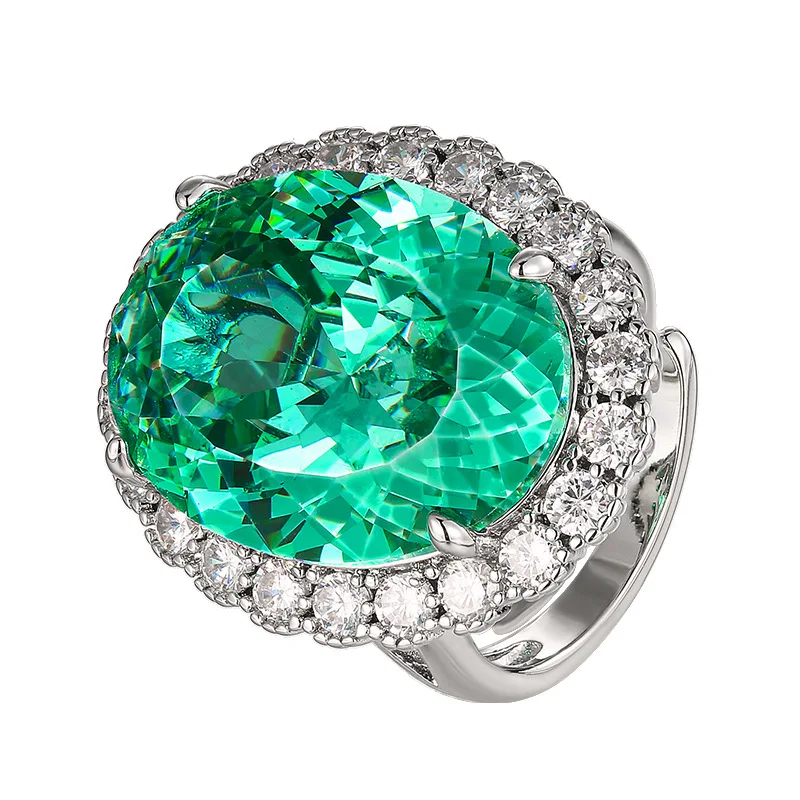 KQDANCE Emerald Green Oval Cut Cubic Zirconia Adjustable Ring for Women Wedding Party jewelry