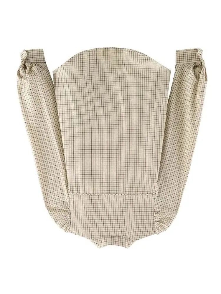 

HH Woman New Fashion Long Sleeves Single-breasted Bow Decoration Shirt Female Slim Fit Loose Lapel Button Leisure Plaid Blouse