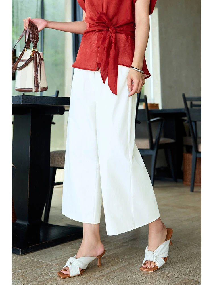 

Ningxia jian Refreing Summer Pants Qui Dry Lightweight Fabric Elastic Waist Nine Points Straight Air Pants Women's Casu...