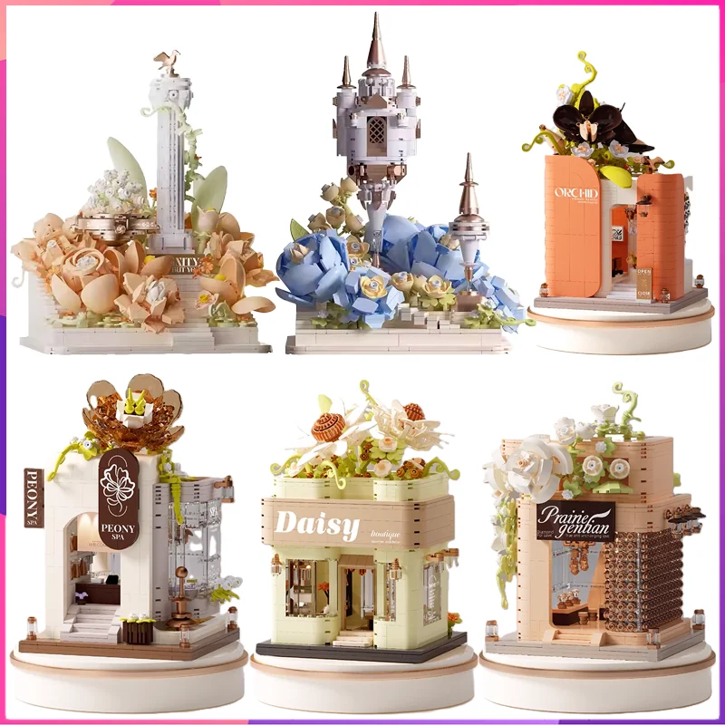 

Уличный пейзаж, строительные блоки, цветочные уличные украшения для рабочего стола, головоломка, сборка моделей, игрушки, подарки на день рождения для мальчиков и девочек