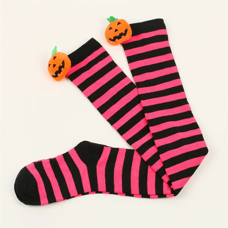 Halloween Women\'s Striped Stockings, Cute Pumpkin Knee Length Stockings, Halloween Role-Playing Party Costumes And Accessories