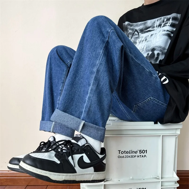 Baggy Men's Straight Leg Jeans Y2K Vintage Men Korean Black Streetwear Denim Pants Hip Hop Casual Trousers Haruku Male Bottoms