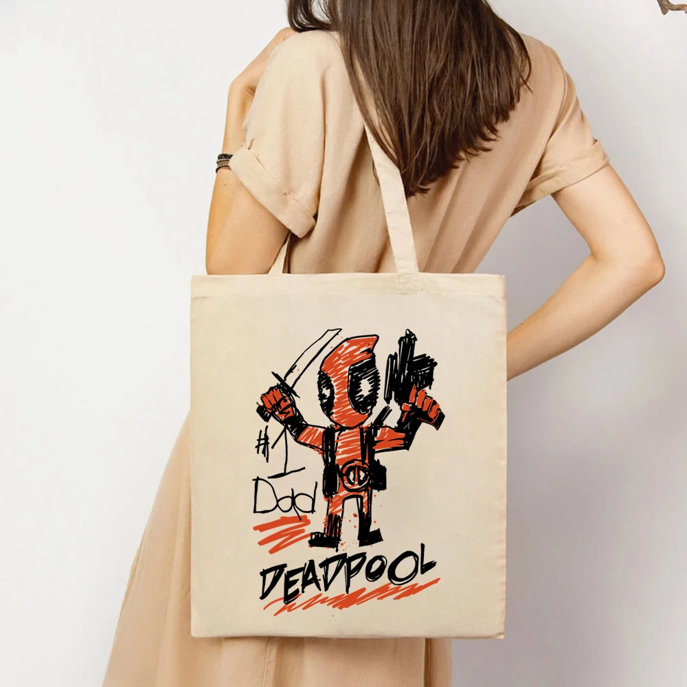 Funny Superhero Tote Bags Lovely Dead Pool Ladies Shopping Canvas HandBags Super Cute Bag Men Wolverine Graphic Women's Handbags