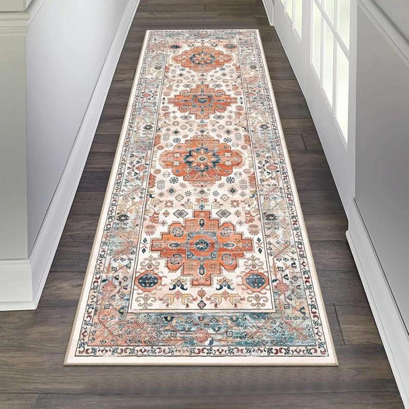 VIKAMA Bohemian Runner Rug Anti-Slip Stain-Resistant Entrance Hall Floor Mat Kitchen Bedroom Carpet Home Decoration