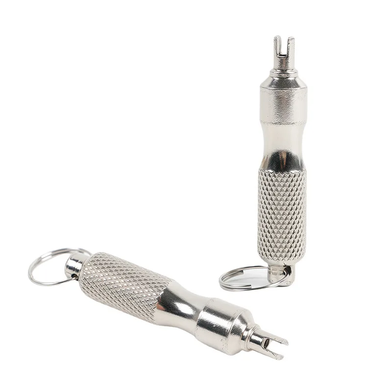 Stainless Steel Antirust Tire Valve Repair Tool, Tyre Valve Core Remover Wrench Screwdriver with Key Ring for Valve Maintenance