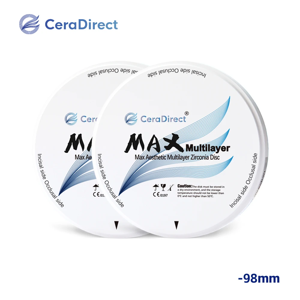 Ceradirect Layerless Fusion zirconia block MAX Multilayer Zirconia 98mm for anterior restoration technology Dental Lab