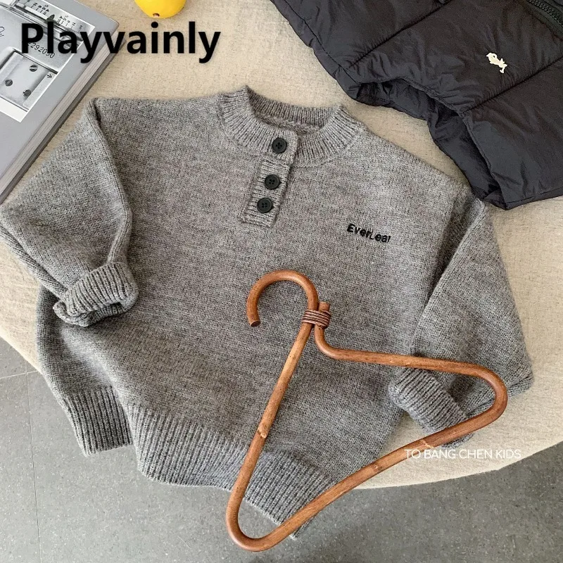 

Children Knitted Tops New Autumn Winter Grey Long Sleeve O-neck Pullover Sweaters Boy Girl Comfortable and Warm Clothes Y0128