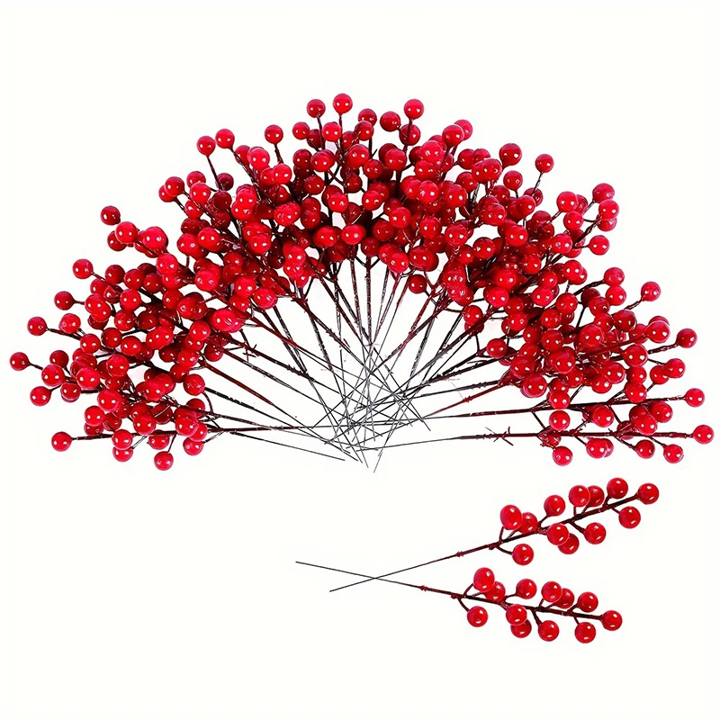 5/10/20Pcs Chritsmas Decoration Red Berry Branches Cherry Stamen For Home Decor Xmas New Year Gift Wedding Flowers Accessory