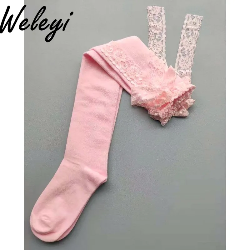 

Jirai Kei Accessories Lolita Japanese Stockings Sweet Jk Lace Streamer Bow Knee Socks Y2k Pink Long Tube Cos Thigh Socks Women