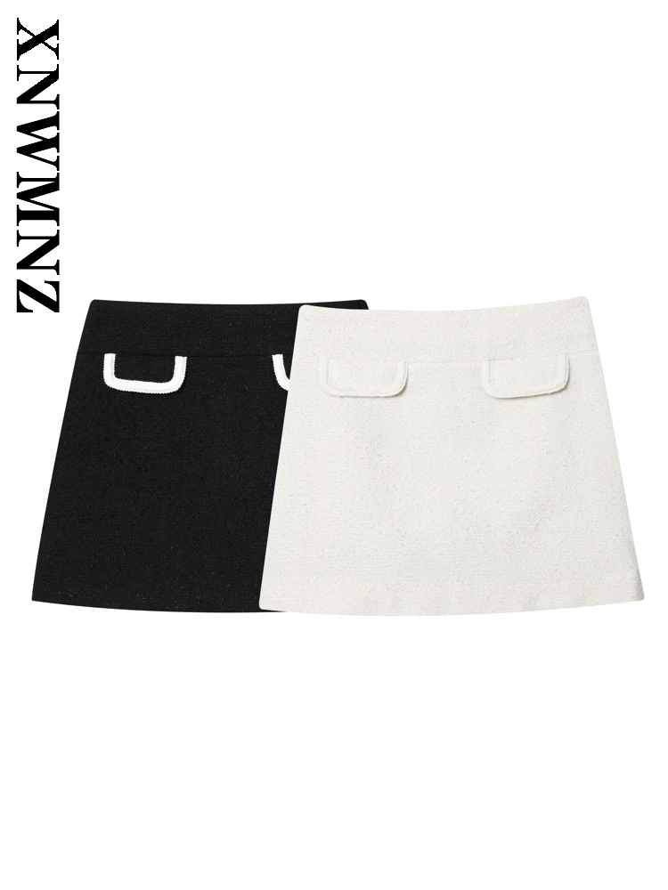 

XNWMNZ 2025 осенняя новая женская европейская и американская простая короткая юбка трапециевидной формы с боковой молнией, модная изысканная женская шикарная