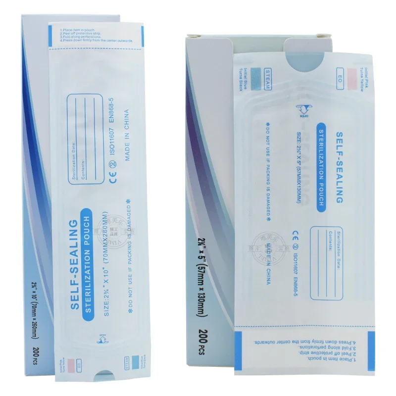 200Pcs/Pack 3Packs Disposable Dental Self-Sealing Sterilization Pouch Storage Bag Big Small Size Optional