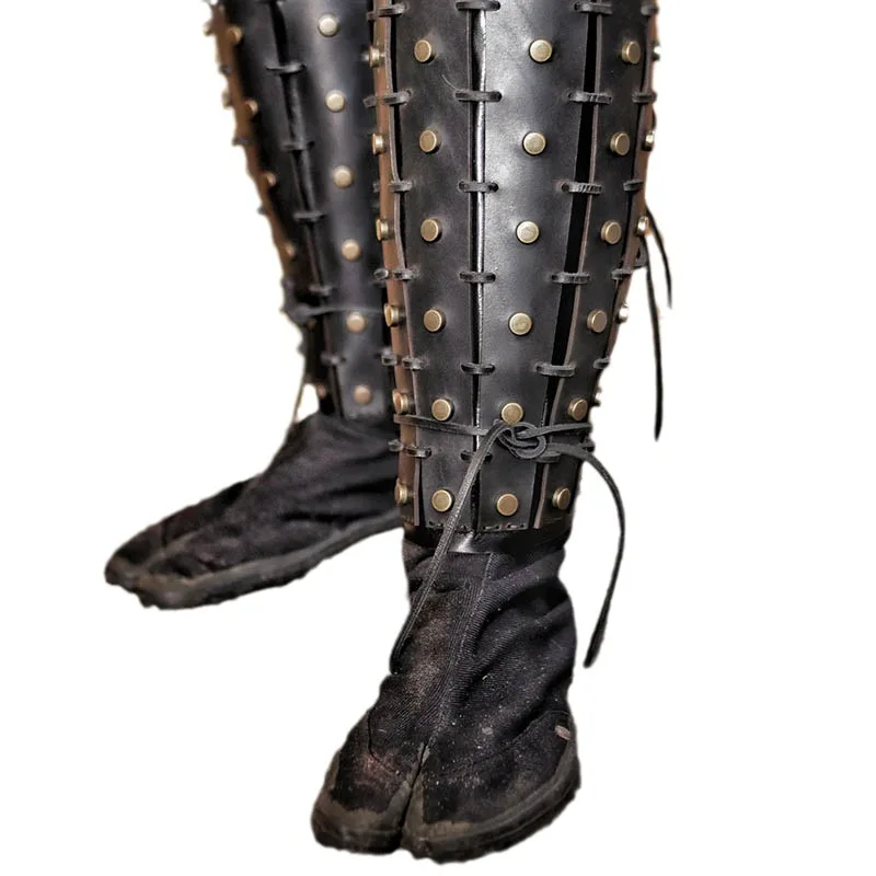 Adjustable Ancient Samurai Knight Riveted Knee Pads Leg Guards Lace-up Shoe Covers Stage Performance Cosplay Props
