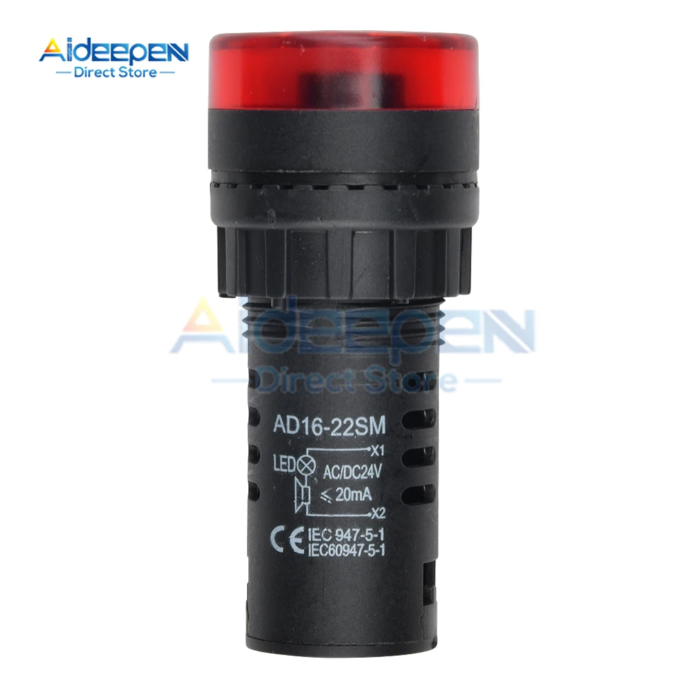 AD16-22SM Diameter Panel 22mm, DC 12V 24V AC 110V 220V lampu sinyal kilat LED merah bel aktif bip Alarm indikator hijau kuning