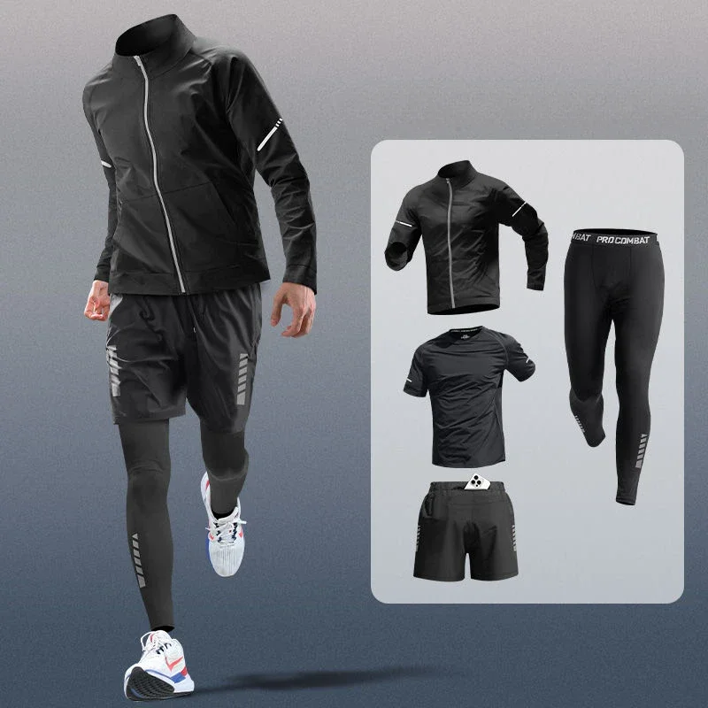 Men's Sports Suit with Phone Pocket All Season Running Training Quick-Drying Professional Fitness Runs Men's Sportswear Set