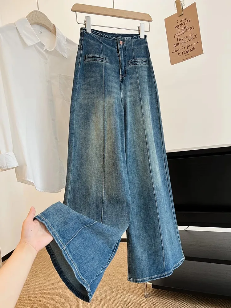 

American Sle Vintage High Waist Wide Leg Jeans Women's Spring Autumn Loose Fitting Straight Long Pants for Pear aped Body