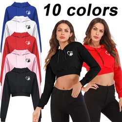 Sweat à capuche en coton à manches longues pour femmes, sweat-shirt de sport court, pull décontracté, sweat à capuche plat, vêtements d'extérieur sexy