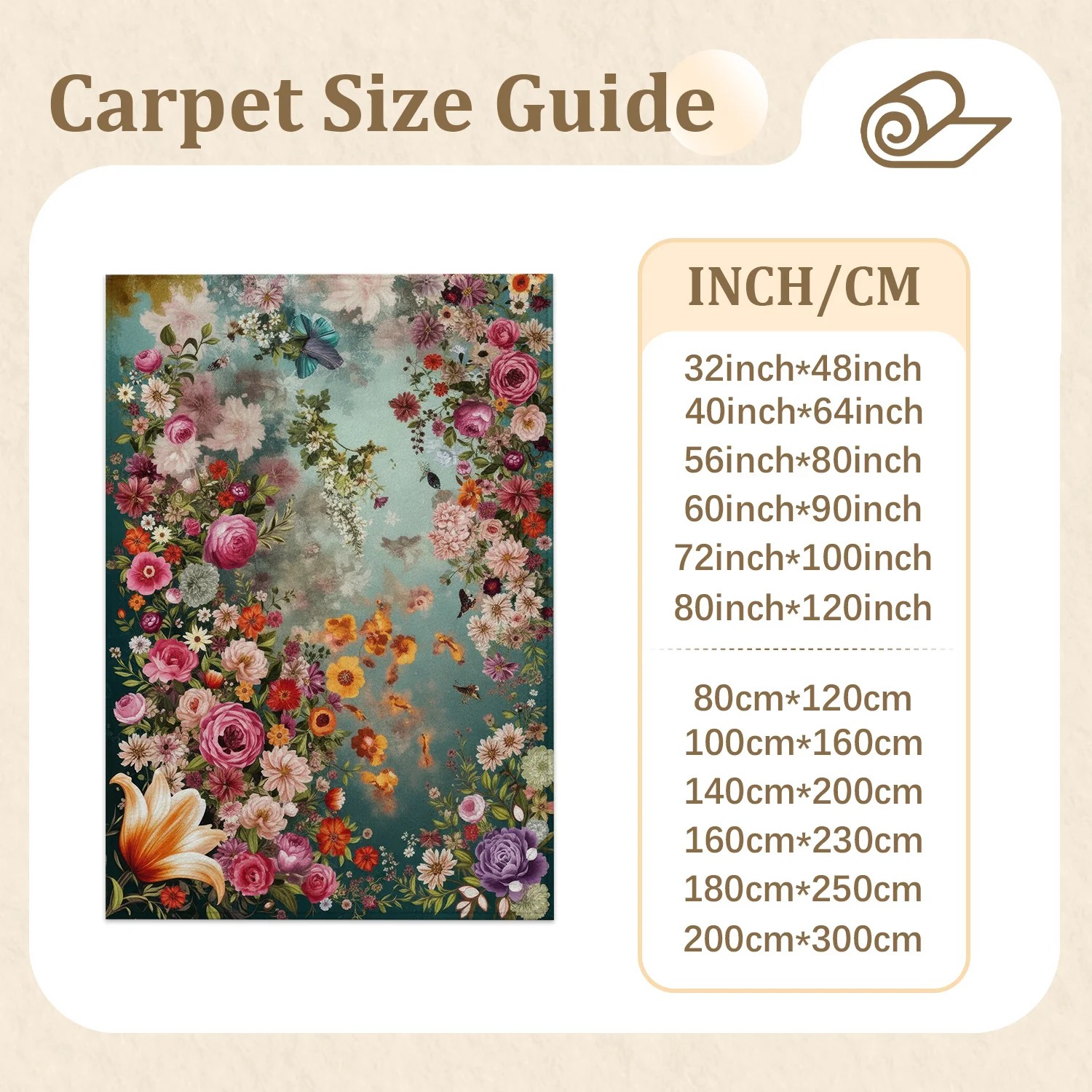 Large Indoor Area Rug, Soft Velvet Low Pile with Non-slip Dotted Backing, Machine Washable, Vintage Floral Teal Pattern for Living Room and Bedroom Home Decor