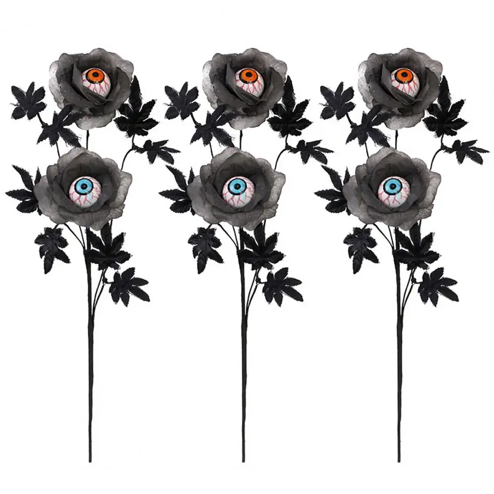 زهرة الهالوين الاصطناعية مقلة العين زهرة ديكور مخيف الهالوين زهرة العين الاصطناعية مع زخرفة أوراق القيقب الأسود #5