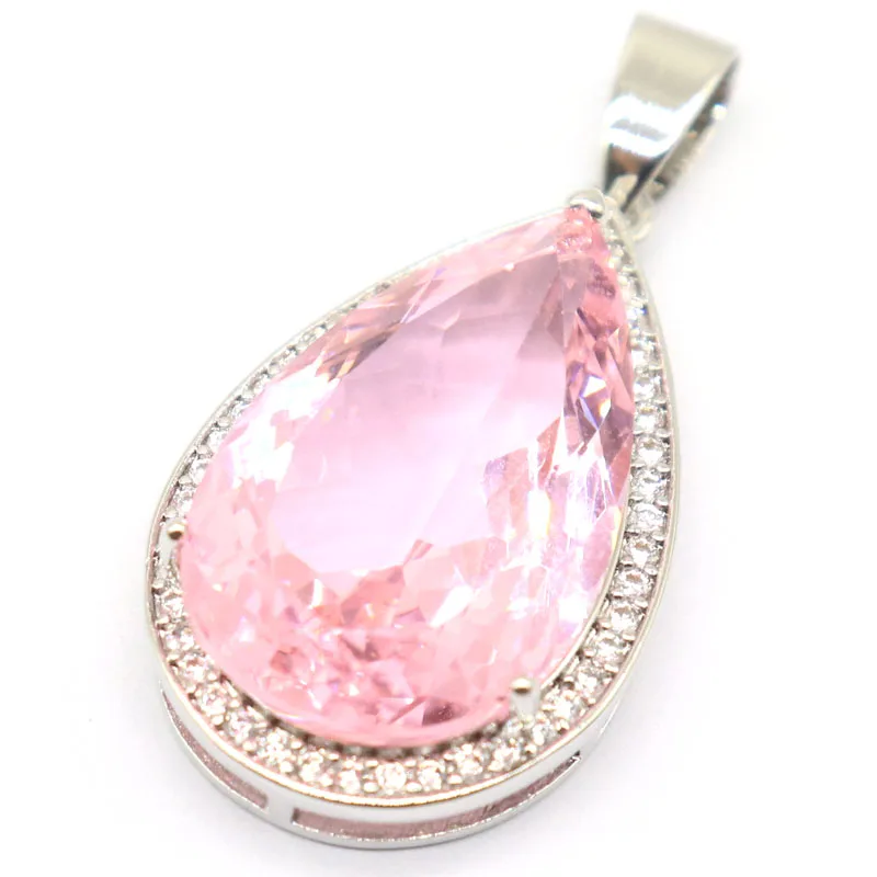 Buy 3 Get 1 Free 37x18mm Highly Recommend Big Gemstone Drop Pink Kunzite Green Peridot White CZ Woman\'s Silver Pendant