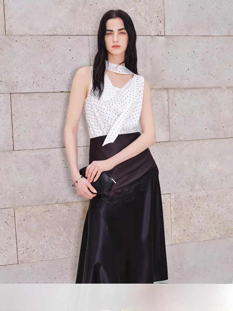 

Summer New Women's Polka Dot Shirt And Asymmetrical Skirt Set Regular Length High Waist Universal Fit Fashionable Two-Piece Set