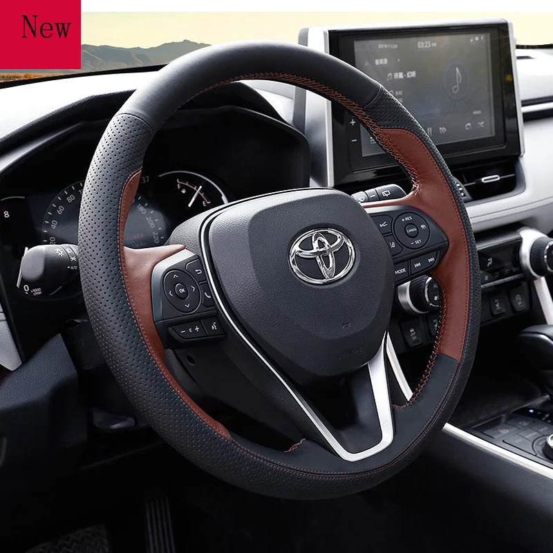 Customized Hand-Stitched Leather Car Steering Wheel Cover for Toyota Rongfang Rav4 Avalon Camry Corolla Levin Car Accessories