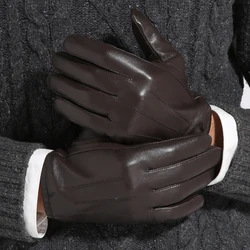 GOURS-Gants en cuir véritable avec doublure Smile pour homme, mitaines, noir, peau de chèvre, conduite, chaud, hiver, mode, GSM011