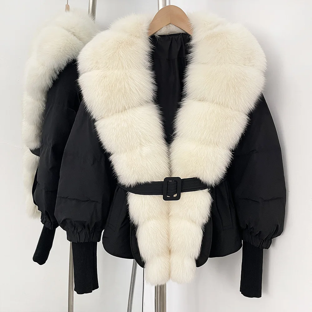 เสื้อโค้ทขนเป็ดคอปกขนจิ้งจอกแท้ ดีไซน์หรูหรา ทรงหลวม สไตล์ลำลอง อเนกประสงค์ หนา อุ่น สำหรับผู้หญิง ฤดูหนาว